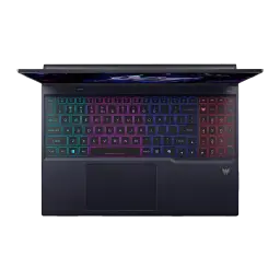 Acer Predator Helios Neo 16 AI 1024GB Noir, vue du dessus: clavier RGB rétroéclairé dégradé bleu-rouge avec pavé numérique