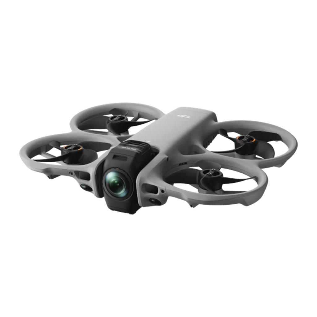 DJI Drone Avata 2 Fly More Combo 46GB, vista conjunto: drone, óculos FPV, controlo e duas baterias sobre fundo preto - Item1