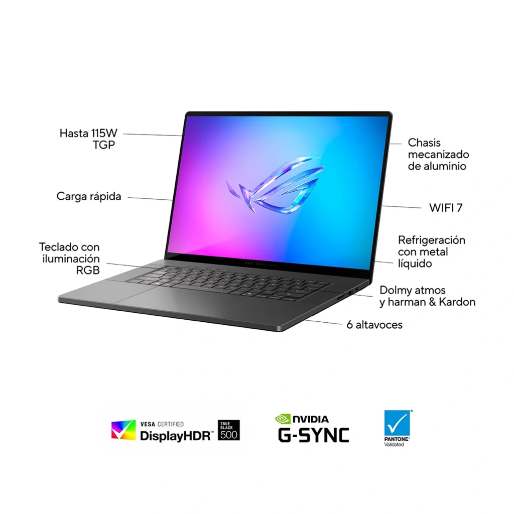 ASUS ROG Zephyrus G14 GA403WW 1TB gris, vista frontal: pantalla OLED con logo ROG y teclado retroiluminado visibles - Ítem3