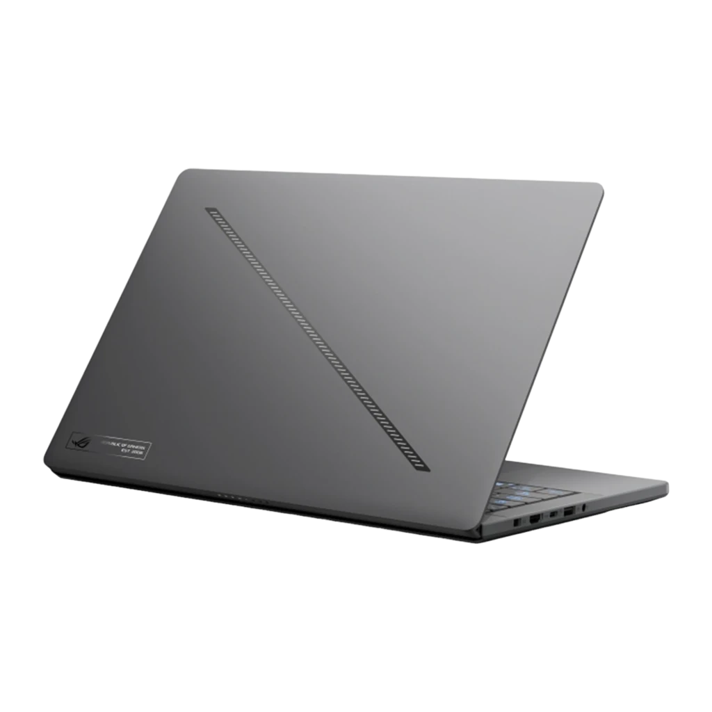 ASUS ROG Zephyrus G14 GA403WW 1TB gris, vista frontal: pantalla OLED con logo ROG y teclado retroiluminado visibles - Ítem1