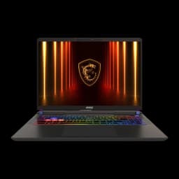MSI Vector 18 HX AI 1TB Cosmos Gray, vue de face: écran avec logo dragon MSI et clavier RGB multicolore rétroéclairé