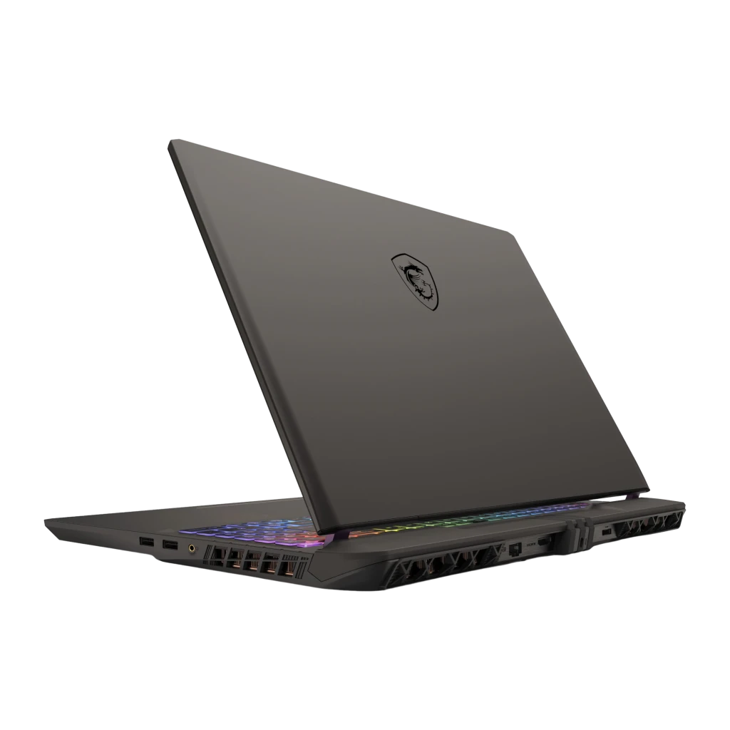 MSI Vector 18 HX AI 1TB Cosmos Gray, vista frontal: pantalla con logo dragón MSI y teclado RGB multicolor iluminado - Ítem3