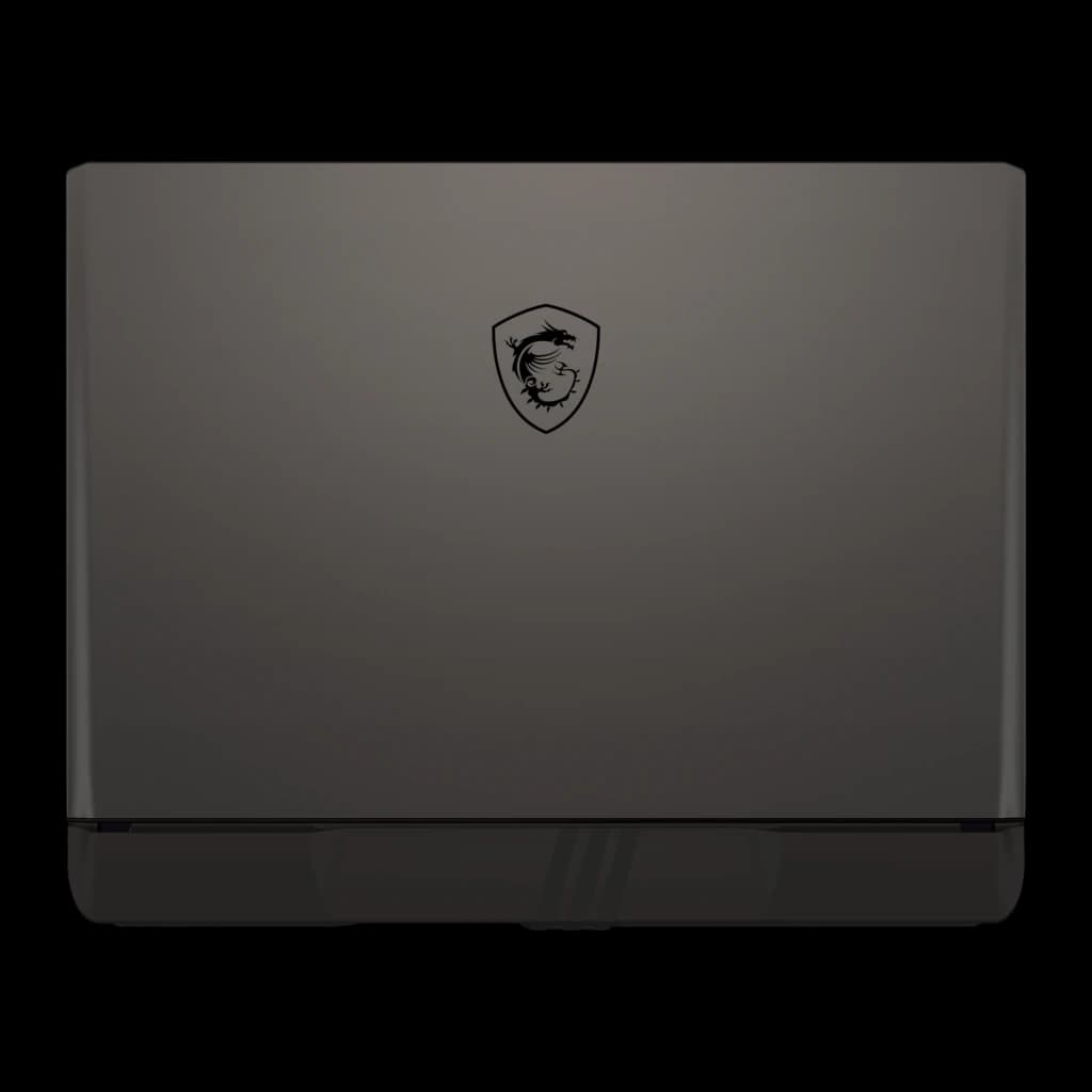 MSI Vector 18 HX AI 1TB Cosmos Gray, vue du dessus: couvercle fermé avec logo dragon MSI centré sur surface grise mate