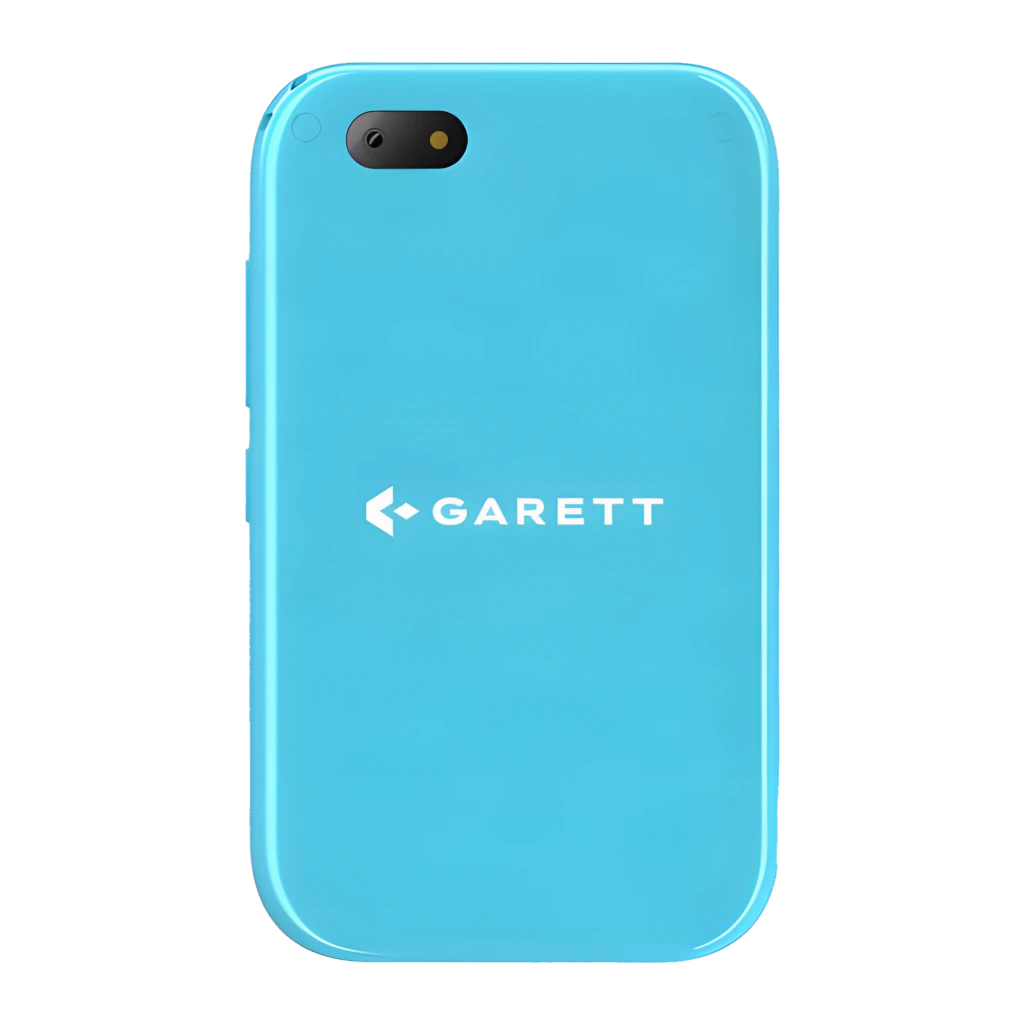 Garett OneKid 2.8 16GB bleu, vue arrière: module caméra et logo Garett centré