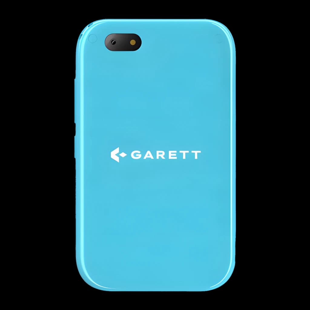 Garett OneKid 2.8 16GB bleu, vue arrière: module caméra et logo Garett centré