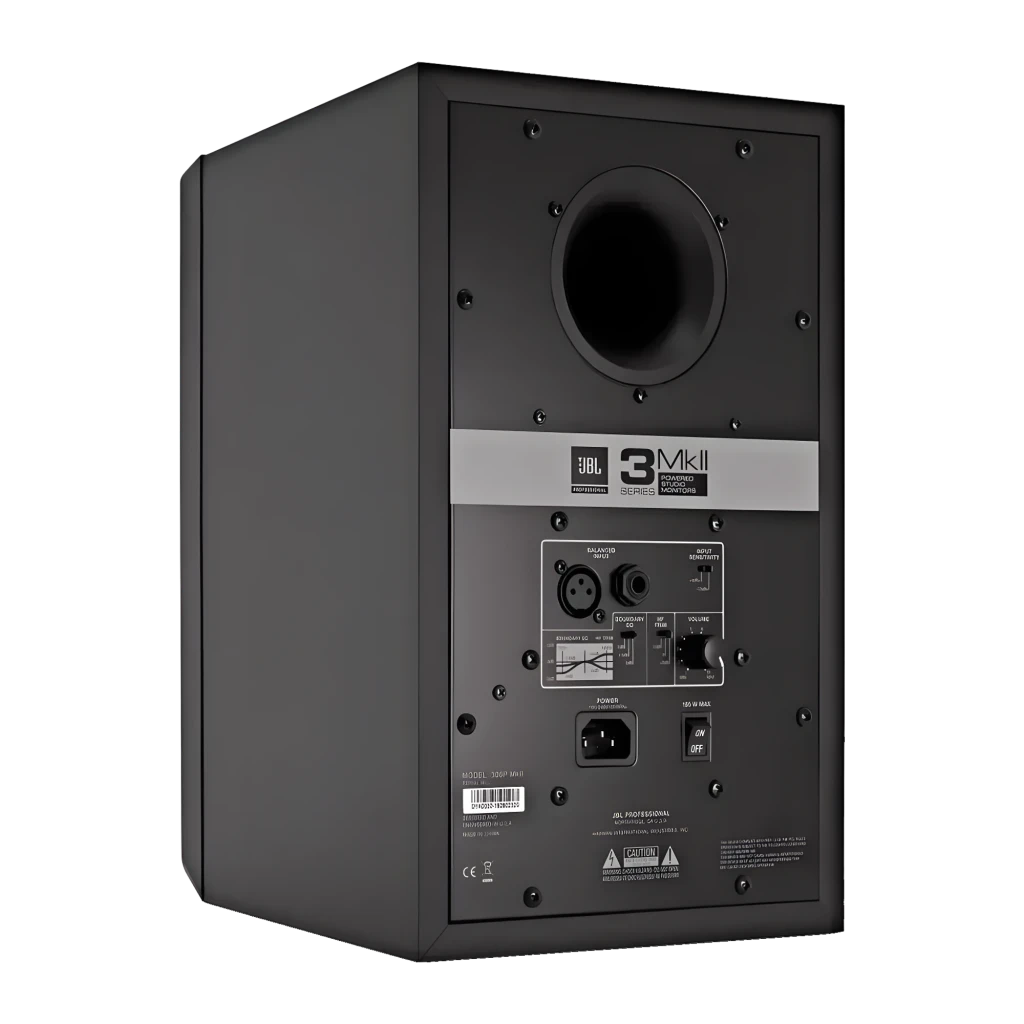 JBL Moniteur de studio 306P MkII noir, vue en angle: tweeter à guide d'onde et woofer 6 pouces visibles sur la face avant - Ítem1