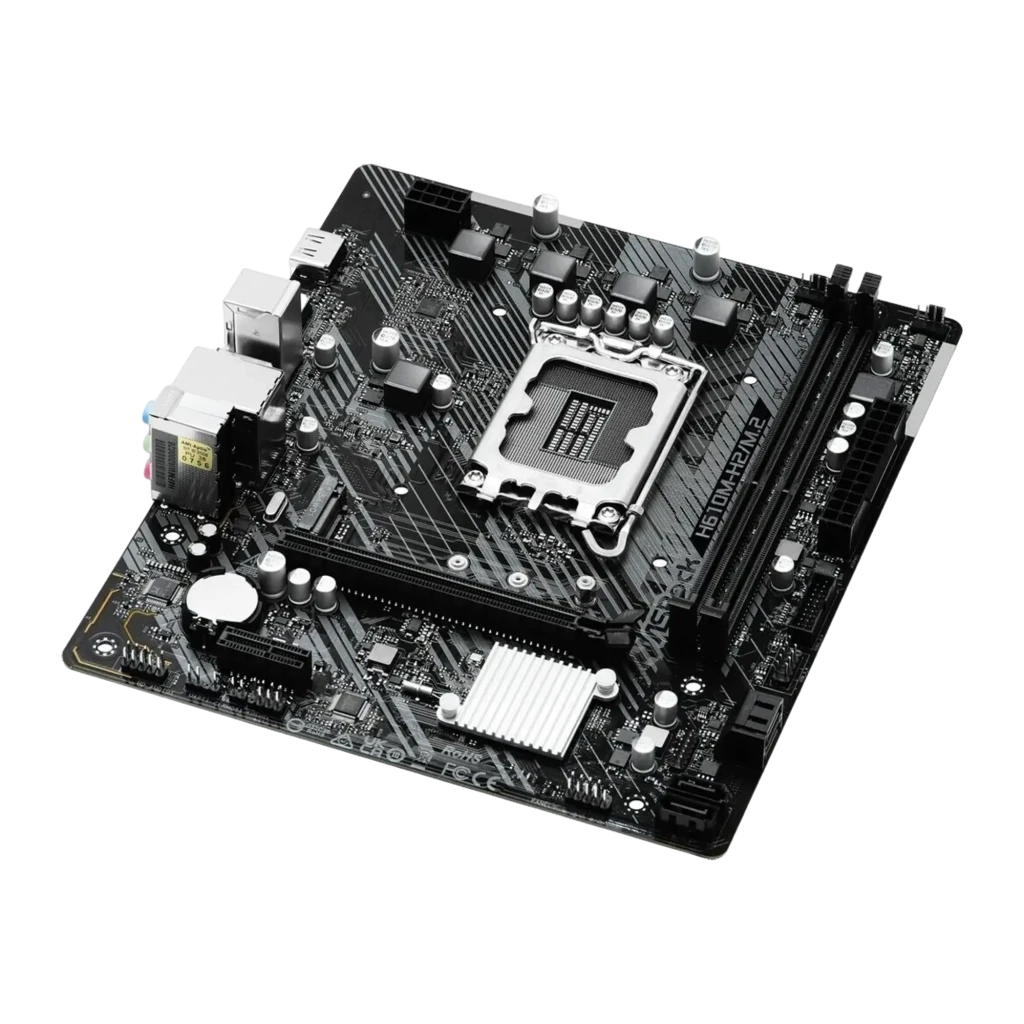 ASRock H610M-H2/M.2 micro ATX LGA1700 64GB, vue de face avec boîte: carte mère et packaging noir avec logo H2 - Ítem2