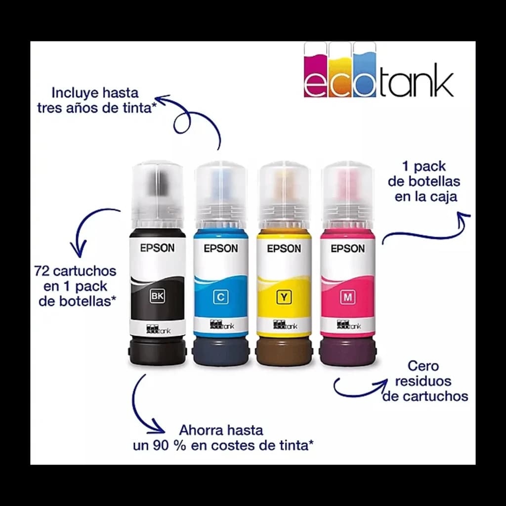 Epson EcoTank ET-2860 noir, accessoires: 4 flacons d'encre BK C Y M inclus avec jusqu'à 3 ans d'encre