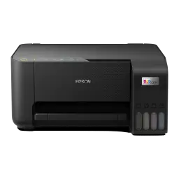 Epson EcoTank ET-2860 noir, vue de face: panneau de commande, logo EcoTank et réservoirs d'encre BK Y M C visibles