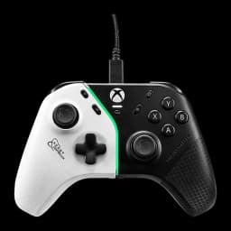 Thrustmaster Gamepad H.E.A.R.T. Noir et Blanc PC/Xbox, vue avant: design bicolore avec bande LED verte centrale et câble