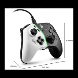 Thrustmaster Gamepad H.E.A.R.T. Noir PC/Xbox, vue latérale avec dimensions: 160x110x45mm, éclairage vert et câble tressé