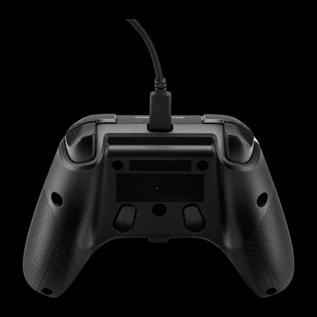 Thrustmaster Gamepad H.E.A.R.T. Noir, vue arrière: panneau arrière noir avec boutons dorsaux et câble USB-C tressé en haut