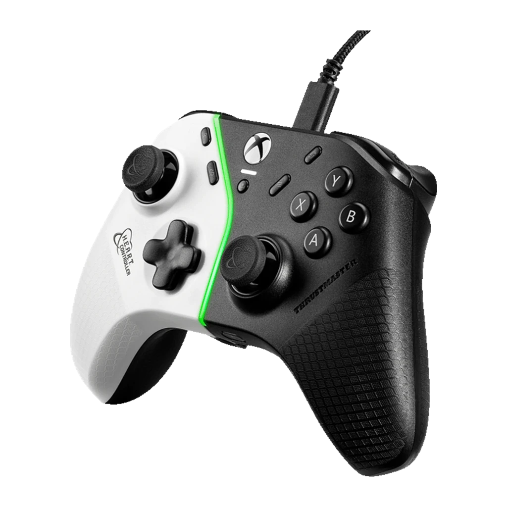 Thrustmaster Gamepad H.E.A.R.T. Noir et Blanc PC/Xbox, vue avant: design bicolore avec bande LED verte centrale et câble - Ítem6