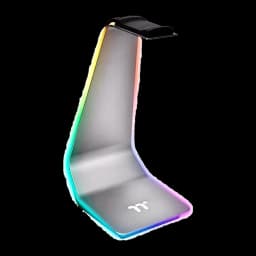 Thermaltake ARGENT HS1 RGB Stand Hub preto-cinza, vista lateral: iluminação RGB perimetral, braço curvo metálico e logo TT