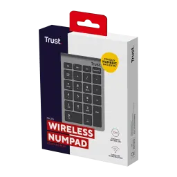 Trust Xalas Teclado numérico inalámbrico plata, caja: packaging frontal con teclado visible y texto Wireless Numpad