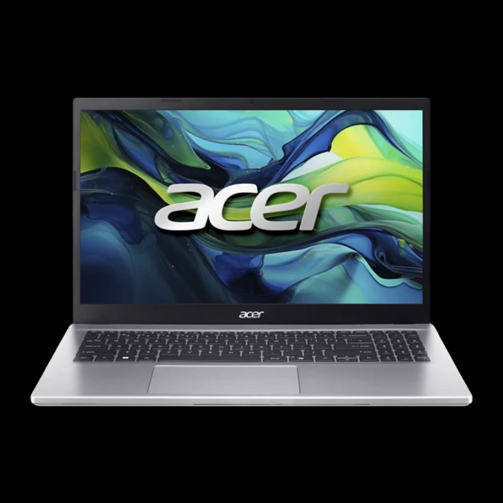 Acer Aspire Go 15 AG15-42P 512GB Argent pur, vue de face: écran allumé avec logo Acer, clavier complet et pavé tactile