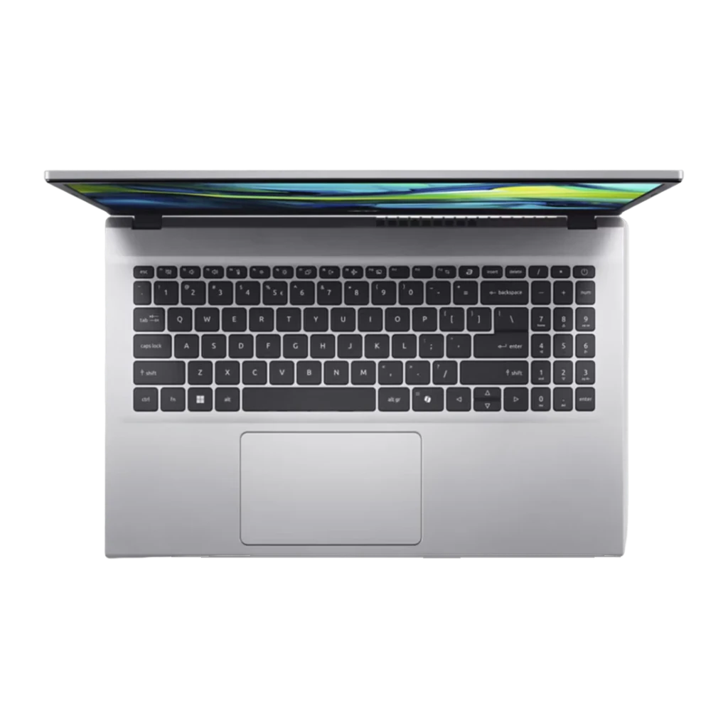 Acer Aspire Go 15 AG15-42P 512GB Argent pur, vue de face: écran allumé avec fond abstrait vert et bleu, clavier noir - Ítem2