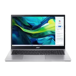 Acer Aspire Go 15 AG15-42P 512GB Argent pur, vue de face: écran allumé avec Copilot, clavier noir et pavé tactile visibles