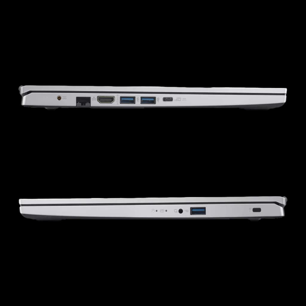 Acer Aspire Go 15 AG15-42P 512GB Argent pur, côtés: ports HDMI, USB-A, USB-C, Ethernet et jack audio