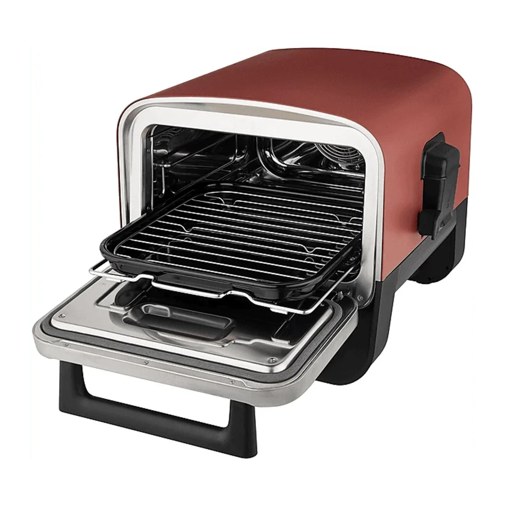 Ninja Woodfire OO101EU Horno pizza exterior Gris, vista frontal 3/4: puerta acero inox, panel digital 370° y mandos - Ítem3