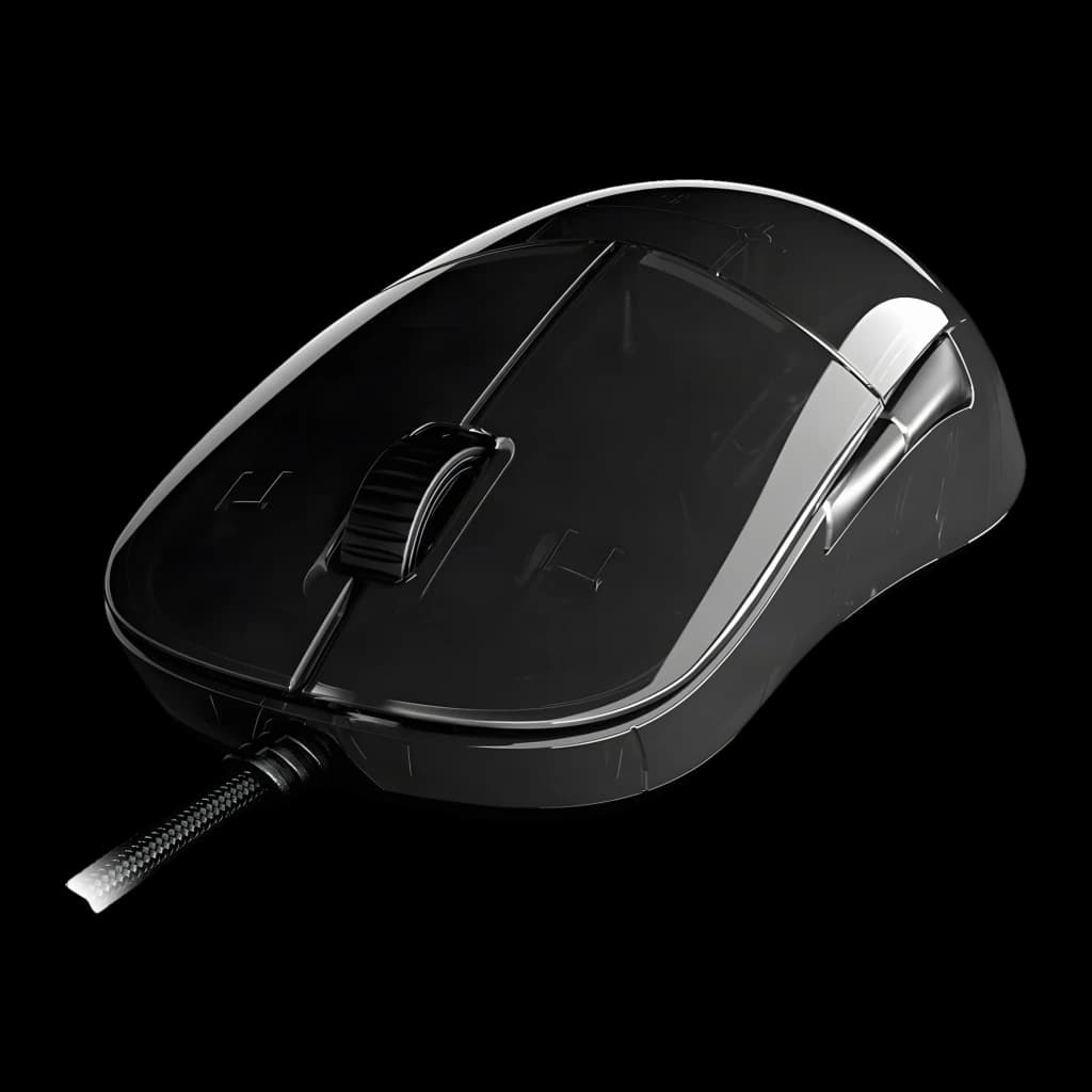Endgame Gear XM1r Gaming Mouse Dark Reflex negro, vista superior en ángulo: carcasa semitransparente brillante, scroll