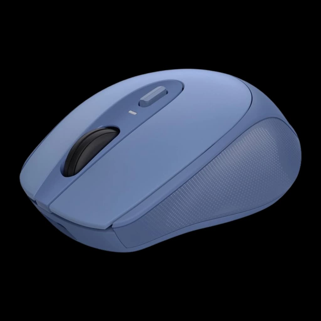 Trust Zaya 1600 DPI Bleu, vue latérale-supérieure: corps ergonomique, molette noire et zone texturée antidérapante