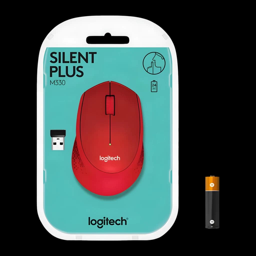 Logitech Souris M330 Silent Plus Rouge, emballage: blister avec souris rouge, récepteur USB et pile AA inclus