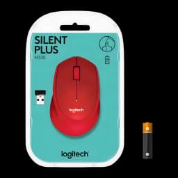 Logitech Souris M330 Silent Plus Rouge, emballage: blister avec souris rouge, récepteur USB et pile AA inclus