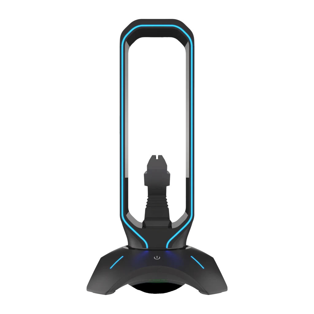 Genesis Vanad 500 Negro, vista en ángulo: soporte auriculares y ratón con iluminación RGB roja en arco y base con puerto USB - Ítem1
