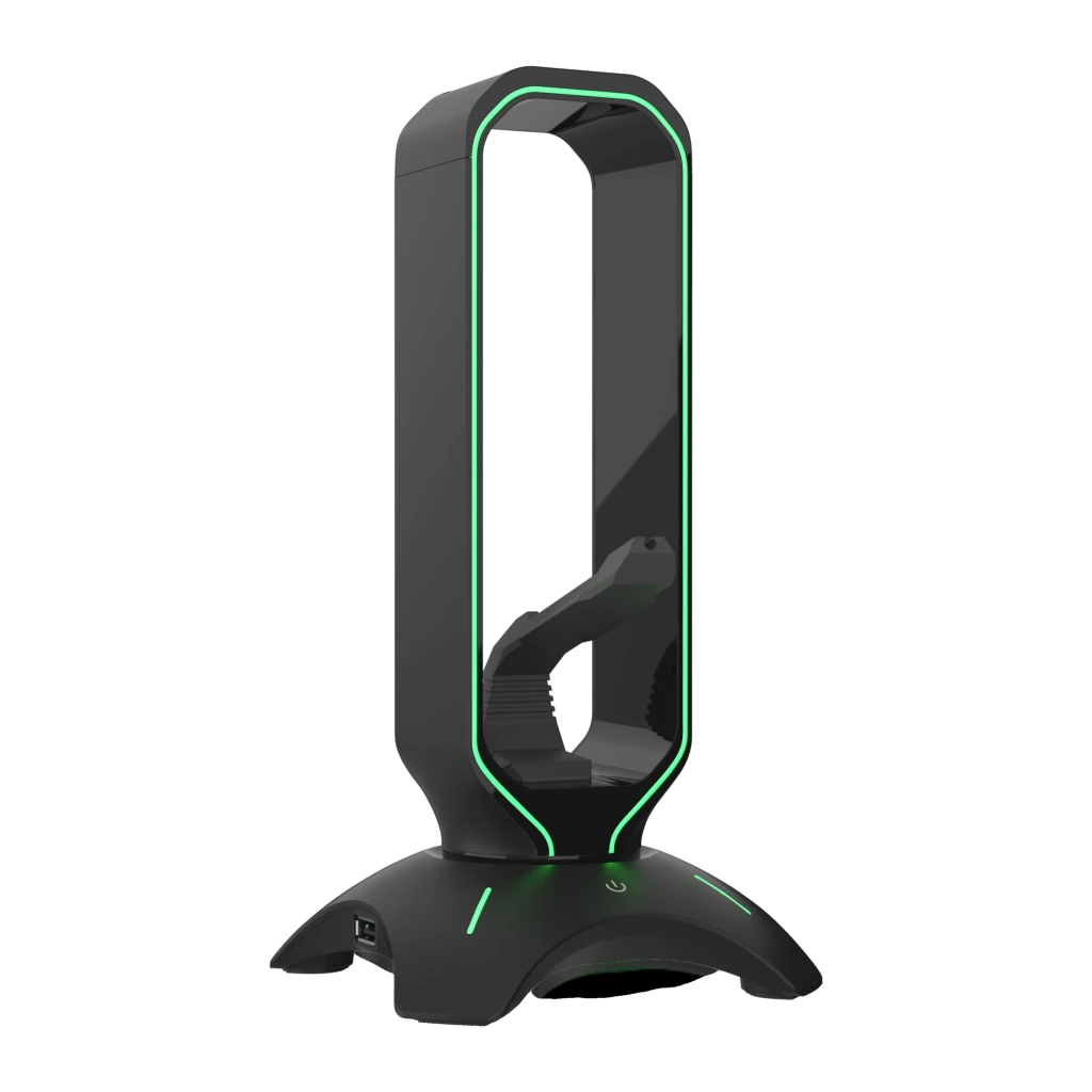 Genesis Vanad 500 Negro, vista en ángulo: soporte auriculares y ratón con iluminación RGB roja en arco y base con puerto USB - Ítem2