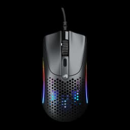 Glorious Model O 2 Mini noir, vue du dessus: coque honeycomb avec éclairage RGB latéral et câble tressé
