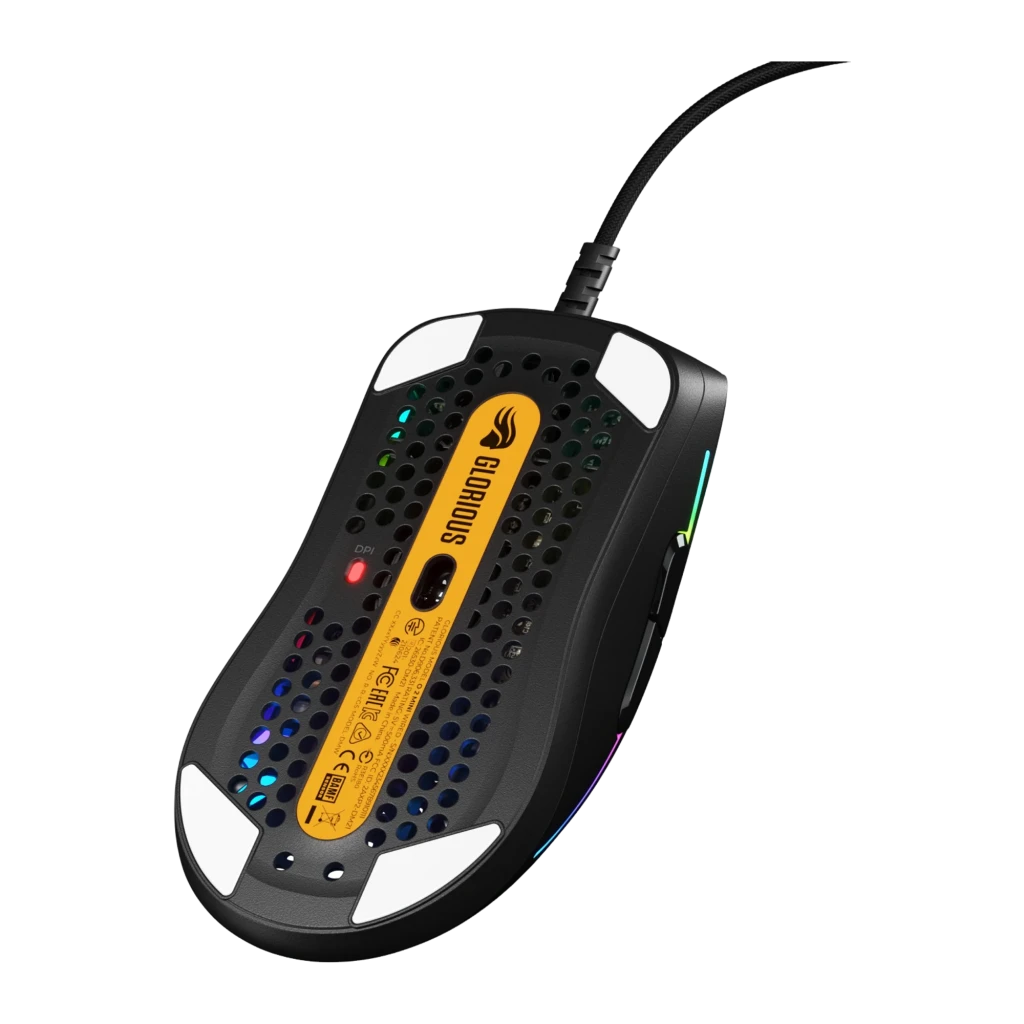 Glorious Model O 2 Mini noir, vue du dessus: coque honeycomb avec éclairage RGB latéral et câble tressé - Ítem2