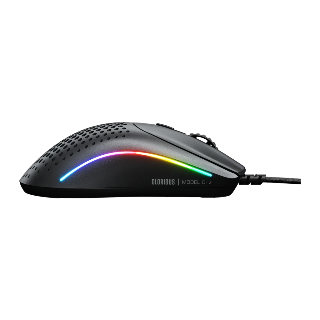 Glorious Model O 2 Mini noir, vue du dessus: coque honeycomb avec éclairage RGB latéral et câble tressé - Ítem4