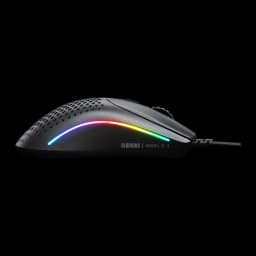 Glorious Model O 2 Mini noir, vue latérale: coque perforée, éclairage RGB et logo gravé