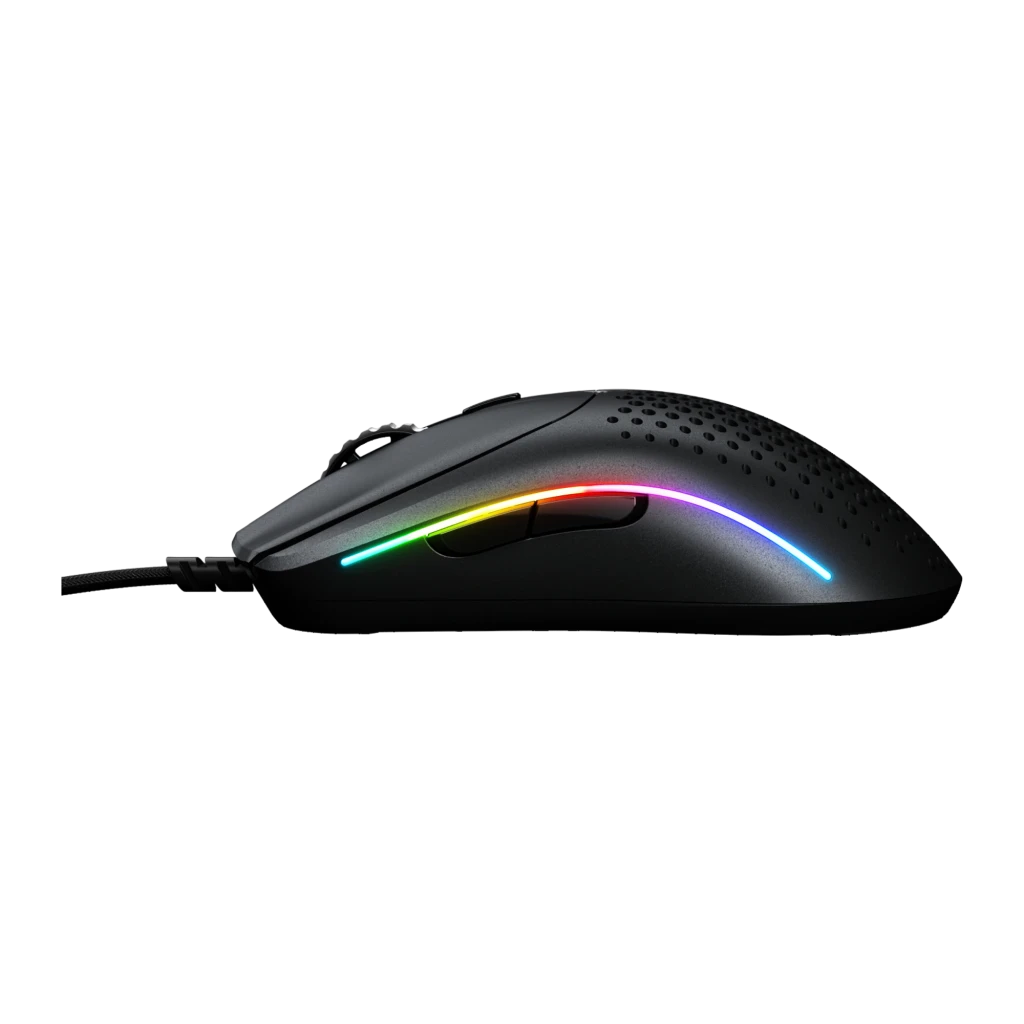 Glorious Model O 2 Mini noir, vue du dessus: coque honeycomb avec éclairage RGB latéral et câble tressé - Ítem5