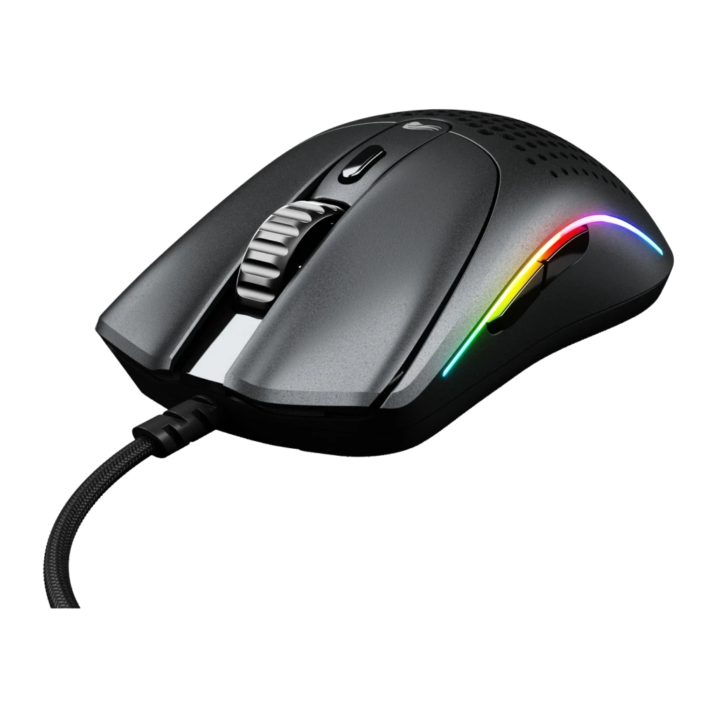 Glorious Model O 2 Mini noir, vue du dessus: coque honeycomb avec éclairage RGB latéral et câble tressé - Ítem7
