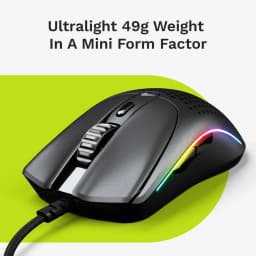 Glorious Gaming Model O 2 Mini Noir, vue latérale: éclairage RGB sur le côté et molette de défilement visible