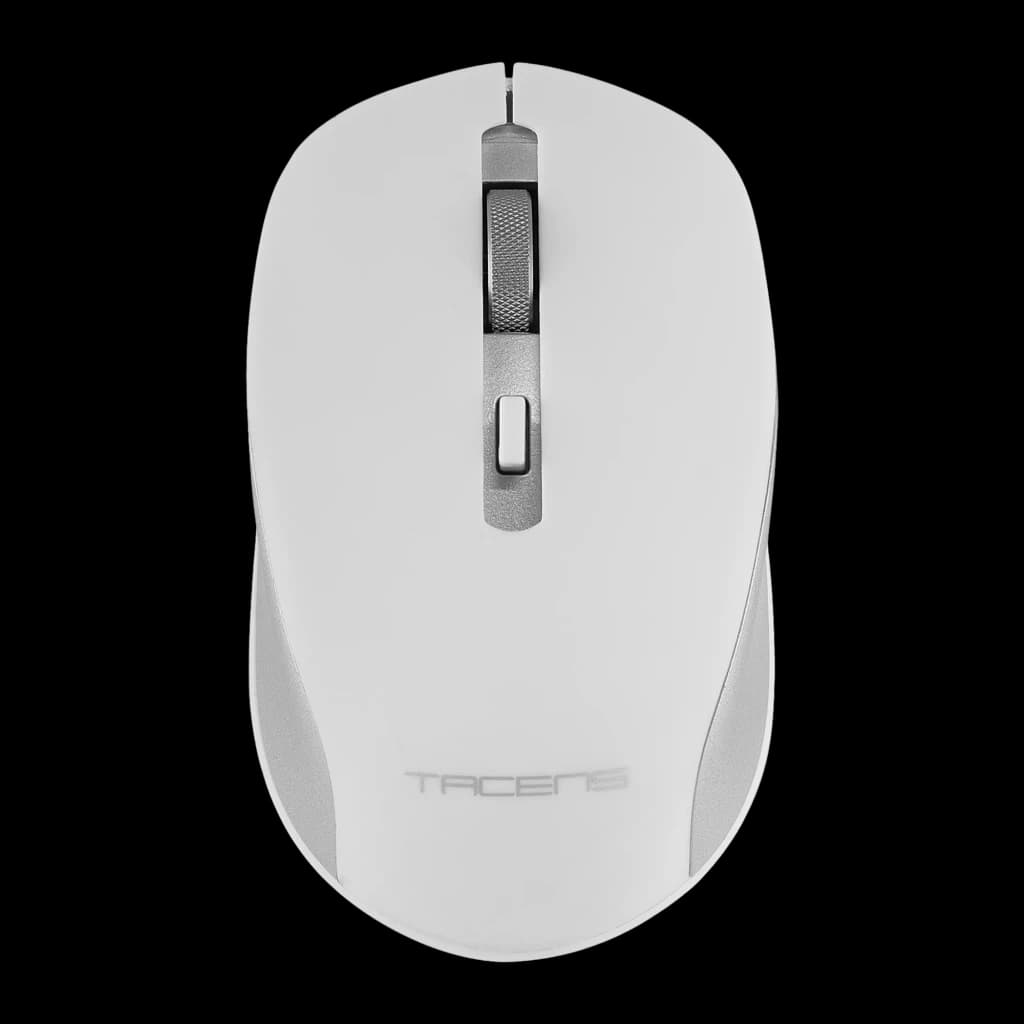 Tacens Zenith 6ZENITHWES blanco, vista superior: ratón inalámbrico con rueda plateada y botón central visibles
