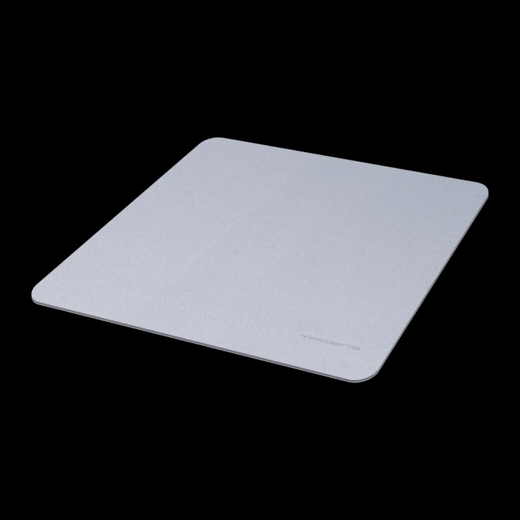 Tacens Kit teclado y ratón Zenith blanco, vista en perspectiva: alfombrilla blanca con textura tela y logo Tacens