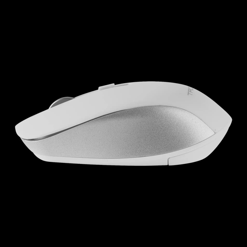 Tacens Zenith 6ZENITHWES blanco, vista lateral: perfil del ratón inalámbrico con panel superior plateado texturizado