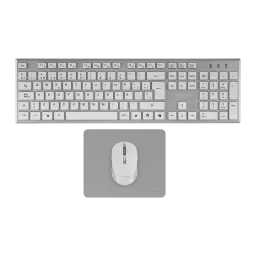 Tacens Zenith 6ZENITHWES blanco, vista superior: teclado QWERTY español, ratón y alfombrilla plateada