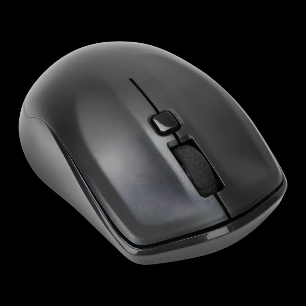 Targus AKM610ES noir, souris vue de dessus: corps arrondi, molette de défilement et bouton central visibles