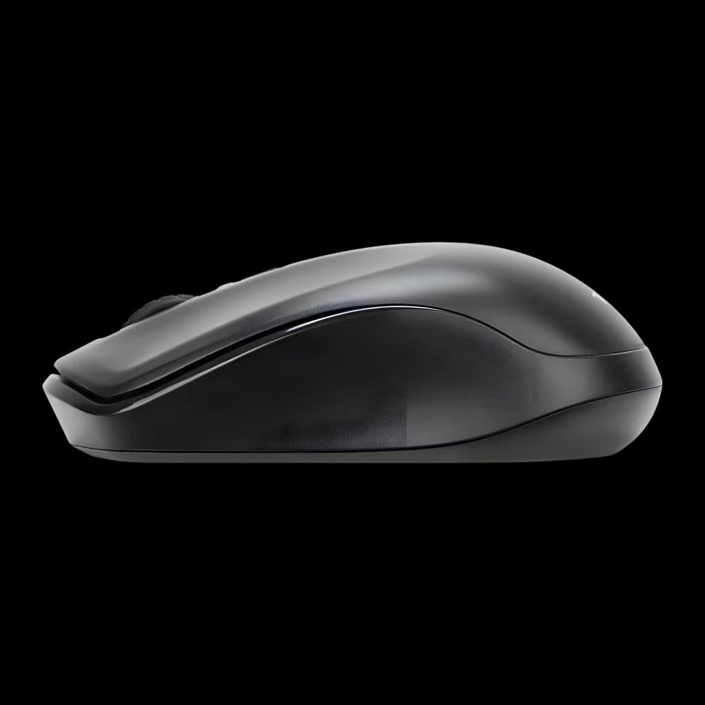Targus Kit clavier et souris sans fil AKM610ES noir, vue latérale: profil ergonomique de la souris avec texture bicolore