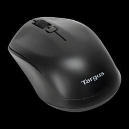 Targus Kit clavier et souris sans fil AKM610ES noir, vue du dessus: souris noire avec molette de défilement et logo Targus