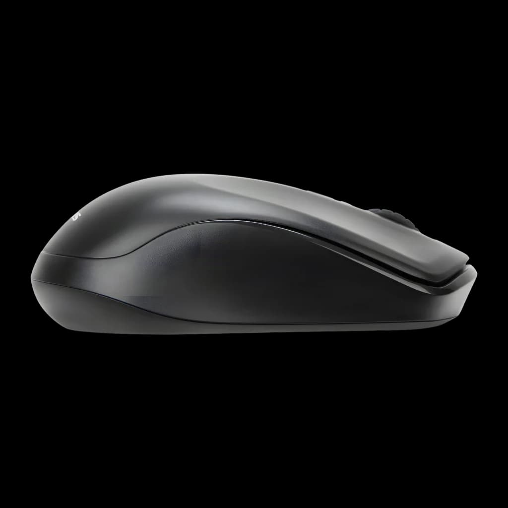 Targus Kit clavier et souris sans fil AKM610ES noir, vue latérale: profil de la souris avec courbe ergonomique et molette