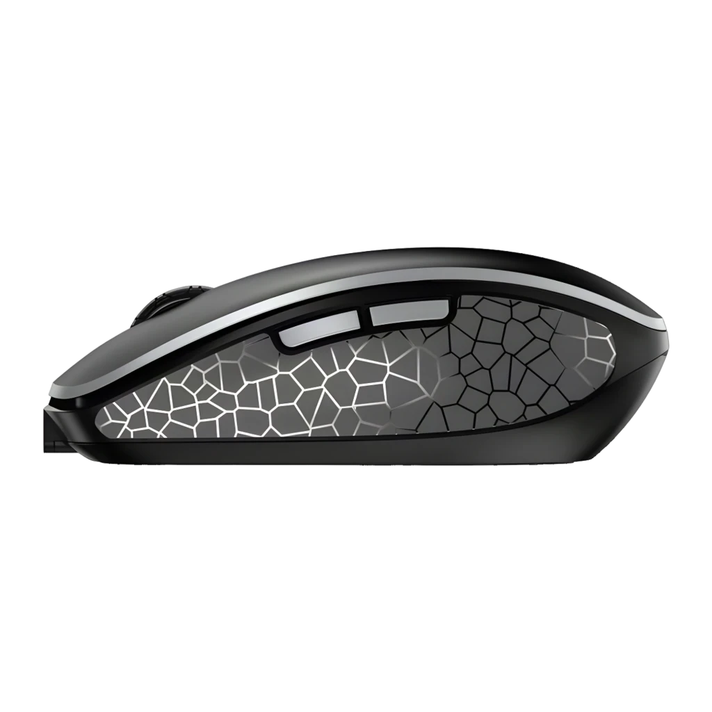 CHERRY Souris MW 9100 Sans Fil Noir, vue du dessus: molette argentée, LED rouge DPI et logo CHERRY sur bande centrale - Ítem3