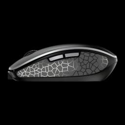 CHERRY Ratón MW 9100 Inalámbrico Negro, vista lateral: patrón geométrico iluminado en el cuerpo y rueda de desplazamiento
