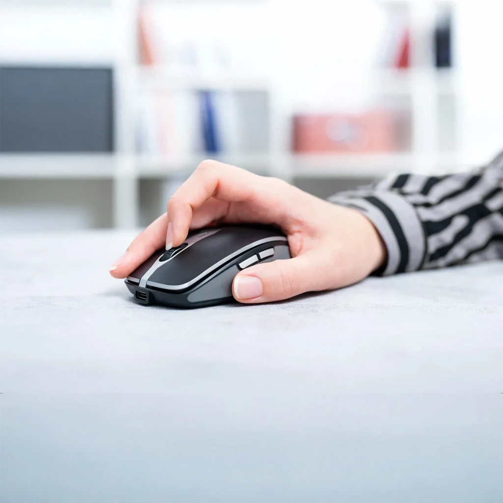 CHERRY Souris MW 9100 Sans Fil Noir, vue du dessus: molette argentée, LED rouge DPI et logo CHERRY sur bande centrale - Ítem2
