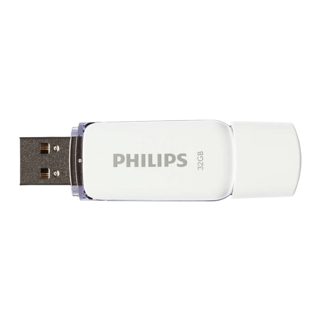 Philips FM32FD70B 32GB blanco, vista en perspectiva: conector USB metálico desplegado y cuerpo con logo Philips - Ítem1