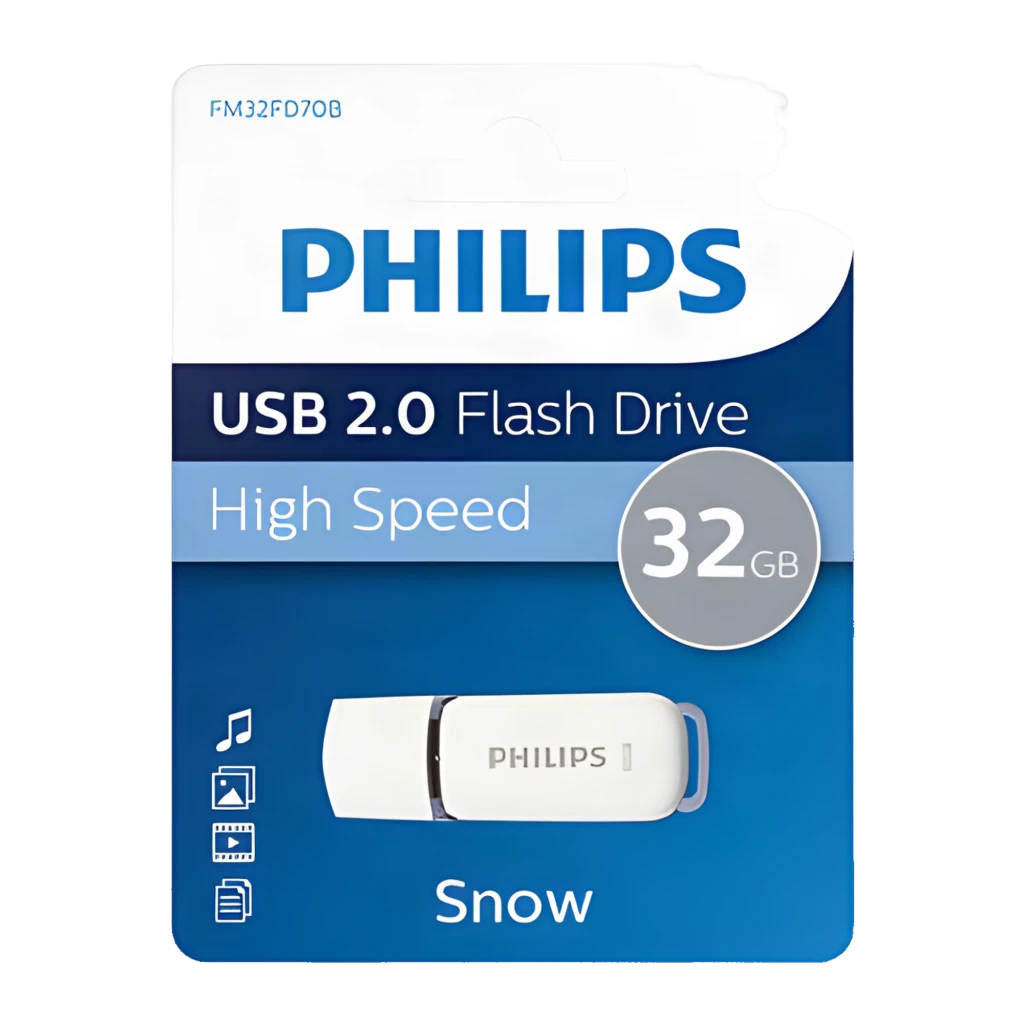 Philips FM32FD70B 32GB blanco, vista en perspectiva: conector USB metálico desplegado y cuerpo con logo Philips - Ítem2